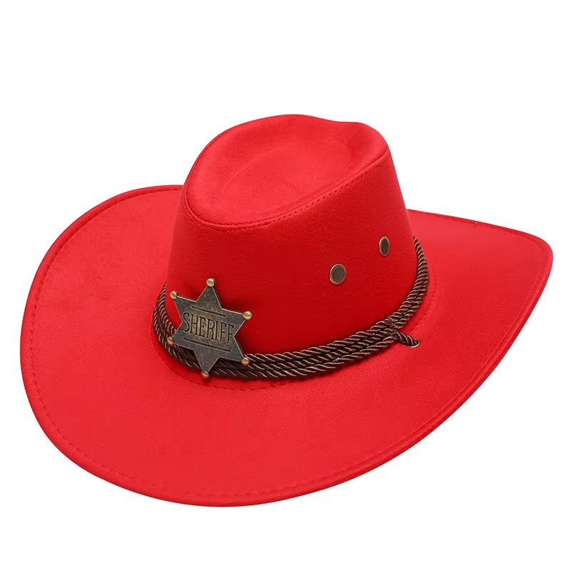Western Cowboy Hat Women Rugged Cowboy Hats Faux Leather Hats Cowboy for Men Outdoor Sunshade Big Eaves Beach Tourism Hat
