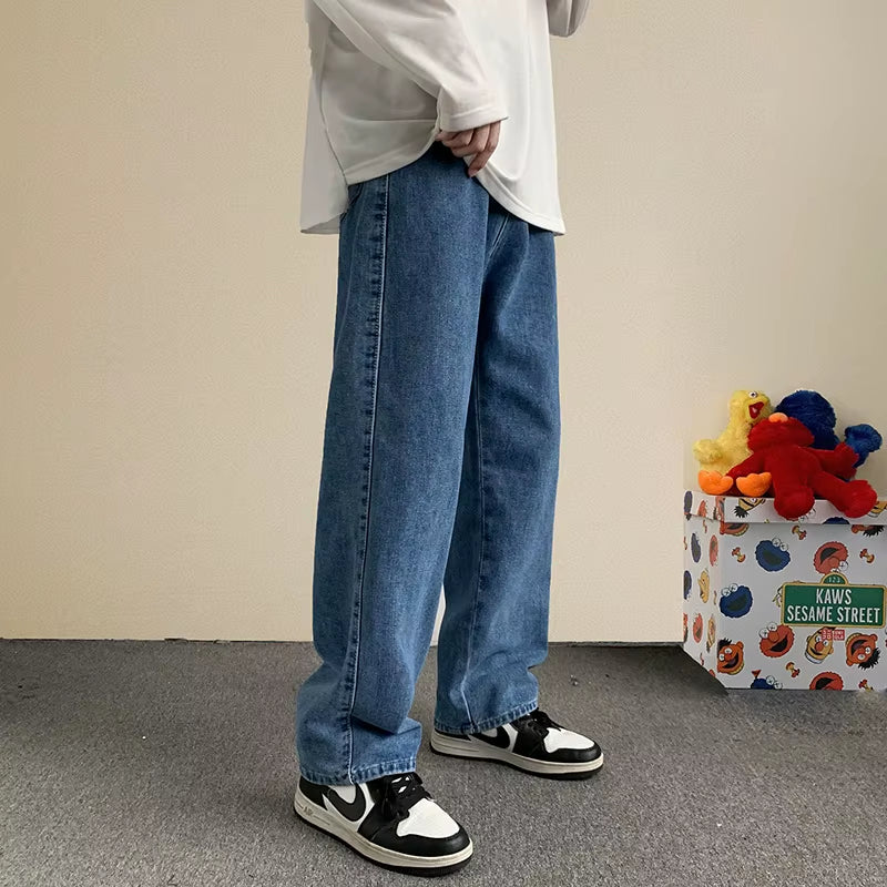 2023 Spring New Streetwear Baggy Jeans Men Korean Fashion Loose Straight Wide Leg Pants Male Brand Clothing Black Light Blue