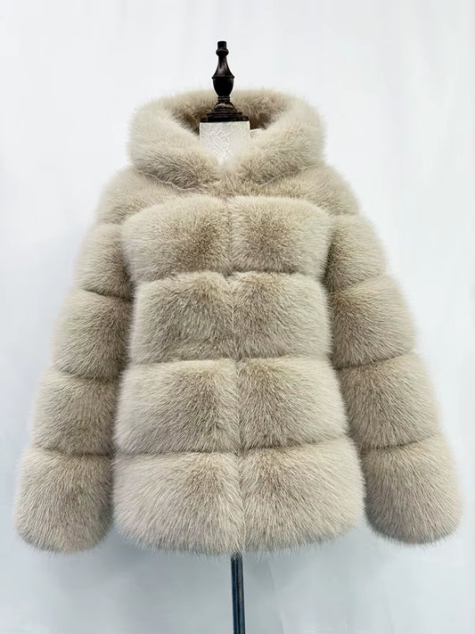Winter Thick Warm Fluffy Faux Fur Coat Women Furry Hooded Long Sleeve Faux Fur Jacket Luxury Fur Coats Female Outerwears