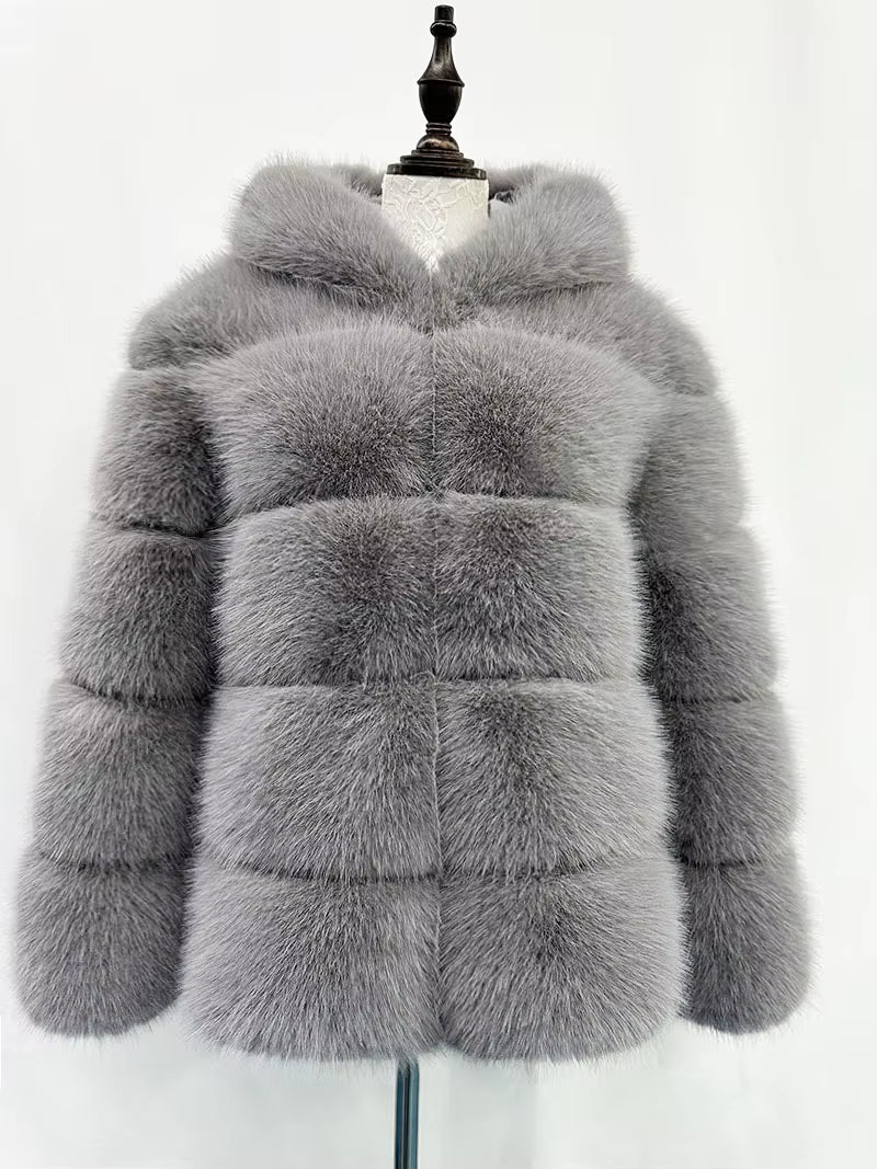 Winter Thick Warm Fluffy Faux Fur Coat Women Furry Hooded Long Sleeve Faux Fur Jacket Luxury Fur Coats Female Outerwears