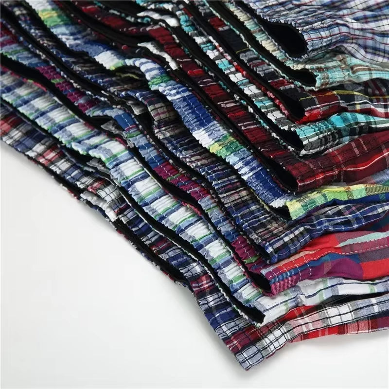 10Pcs/Lot Mens Underwear Boxers Shorts 100% Cotton Underwear Soft Plaid Boxer Male Panties Comfortable Breathable Boxers Mens