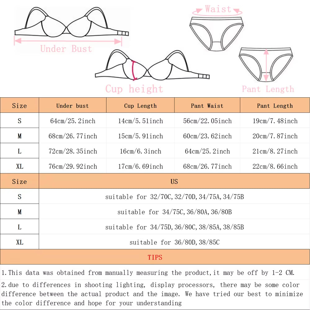2Pieces Bras and Panty Sets Sexy Lace Transparent Floral Clothing Underwire Push up Lingeries for Woman