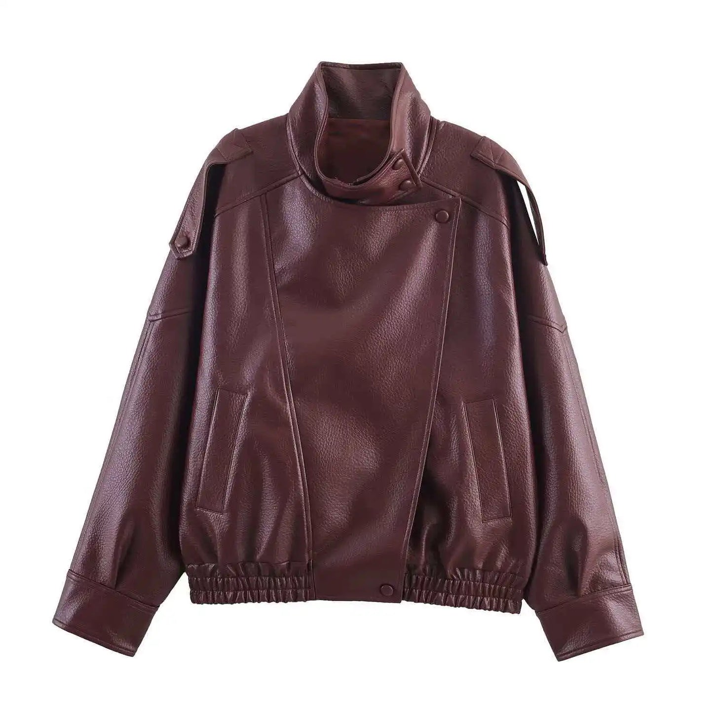 Casual Chic Black Leather Jackets Women Long Sleeve Buttons Elastic Oversized Coats Fashion 2026 Spring Streetwear Coats