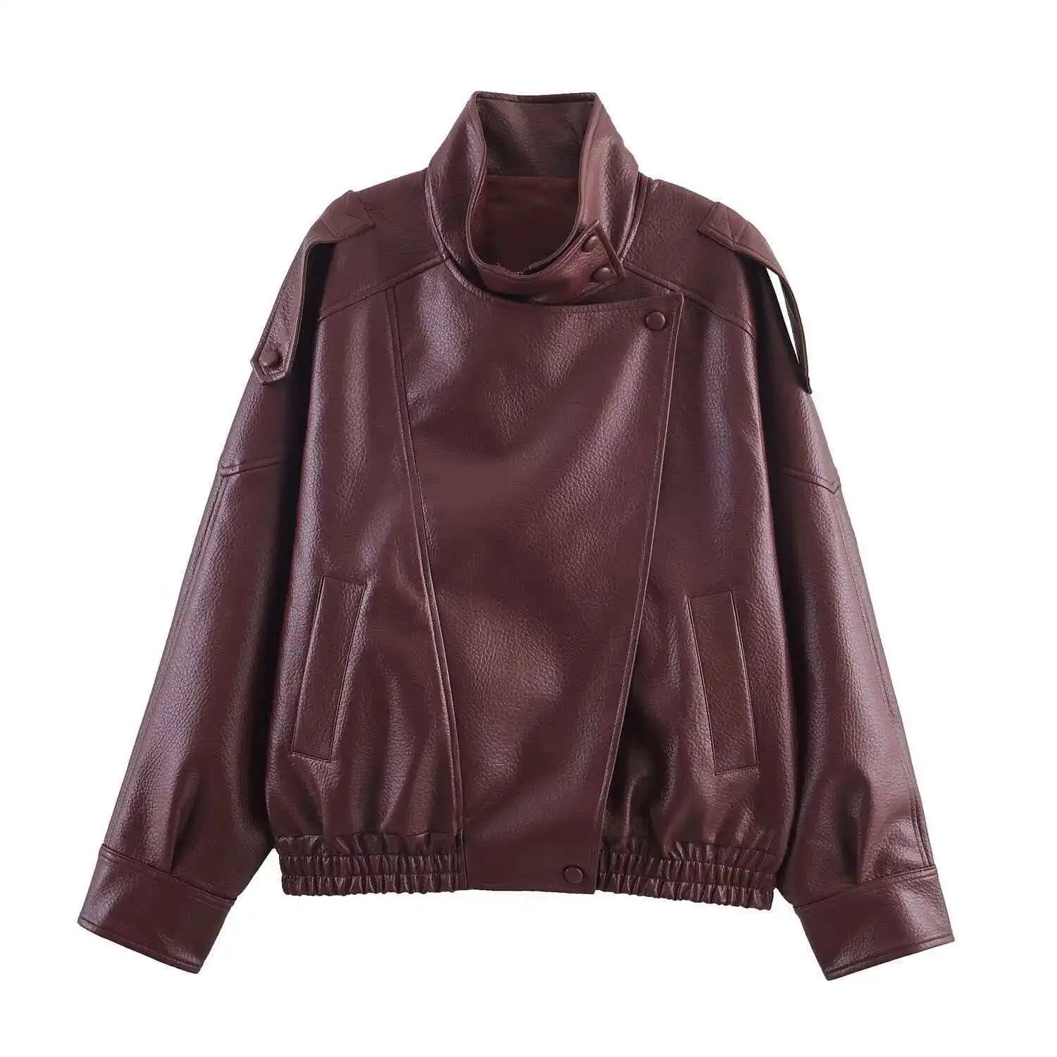 Casual Chic Black Leather Jackets Women Long Sleeve Buttons Elastic Oversized Coats Fashion 2026 Spring Streetwear Coats