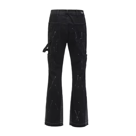 Y2K Black Wide Leg Flare Jeans – Distressed Patchwork Hip-Hop Denim Pants for Men