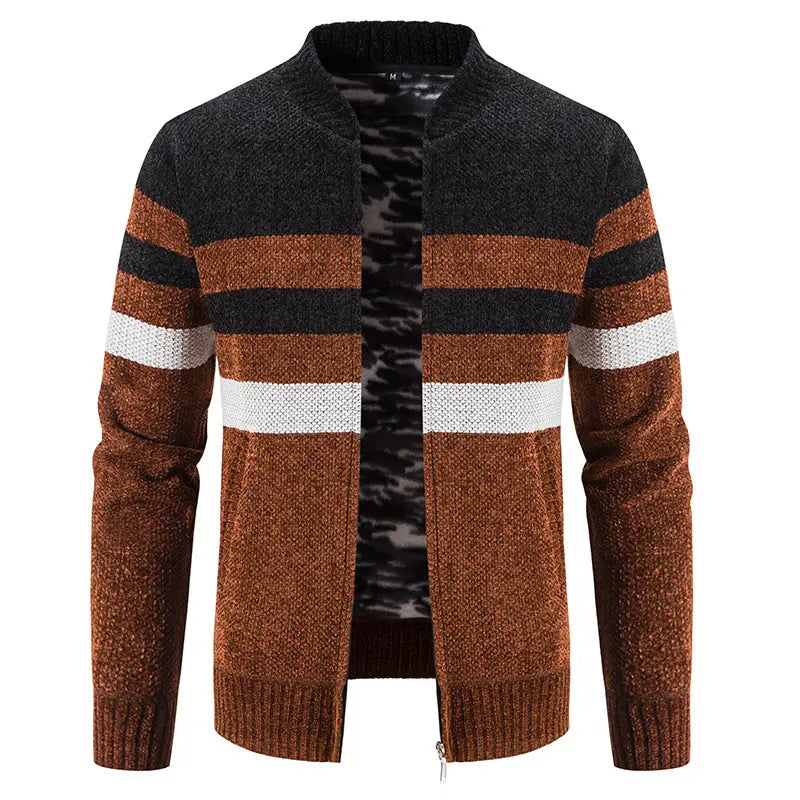 New Men'S Casual Color Matching Sweater Coat Is Fashionable