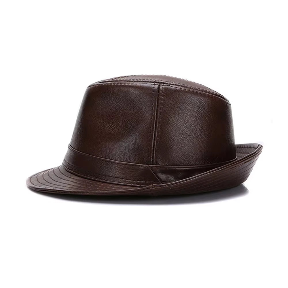 2026 Men Fashion Caps Autumn Winter Warm New Cowboy 100% Real Cowhide Leather Hats Men Real Genuine Cowhide Leather Top Hats