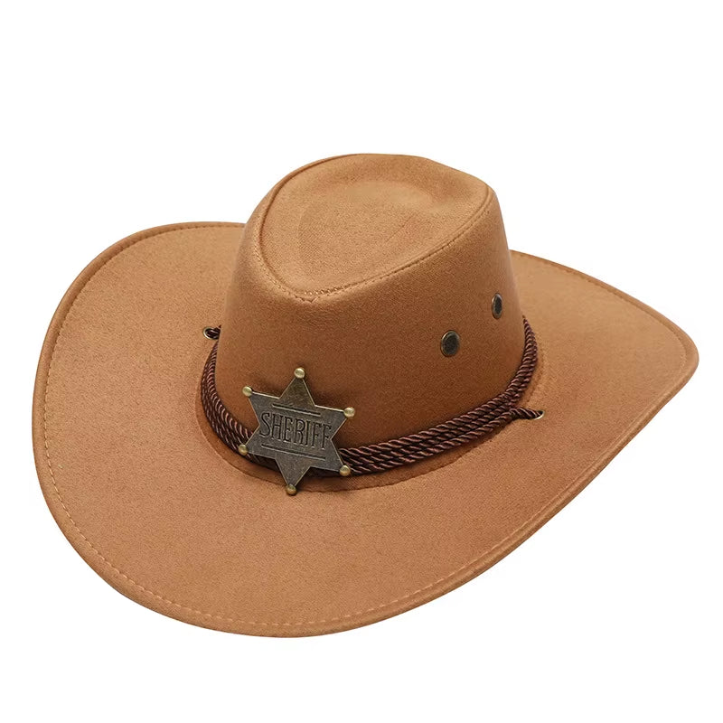 Western Cowboy Hat Women Rugged Cowboy Hats Faux Leather Hats Cowboy for Men Outdoor Sunshade Big Eaves Beach Tourism Hat