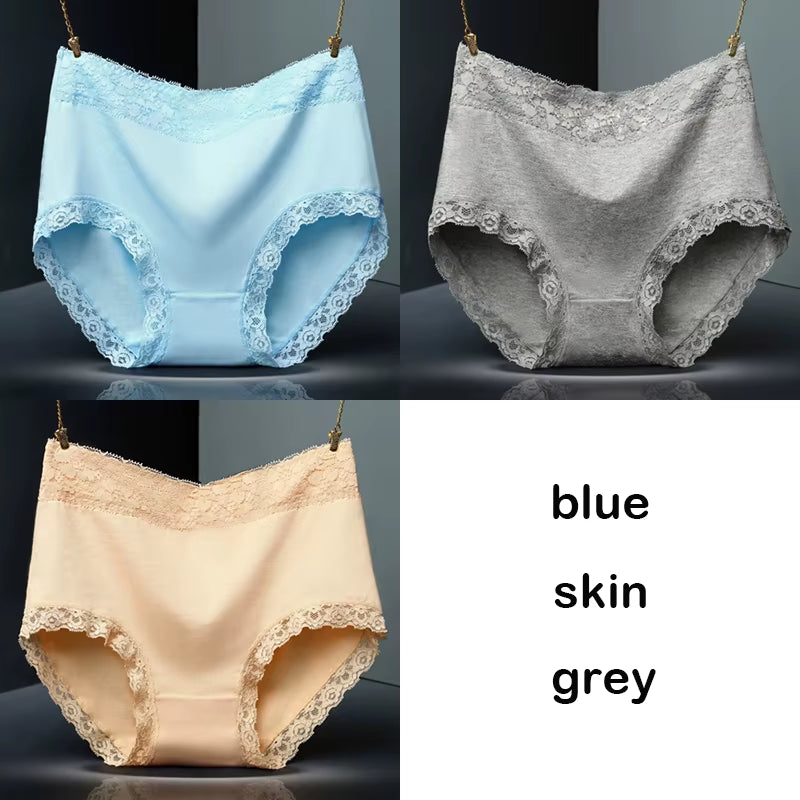 3Pcs/Lot Women'S Panties Lace Underwear for Female Cotton High Waist Briefs plus Size Calcinha Lingeries Panty Ladies Underpant