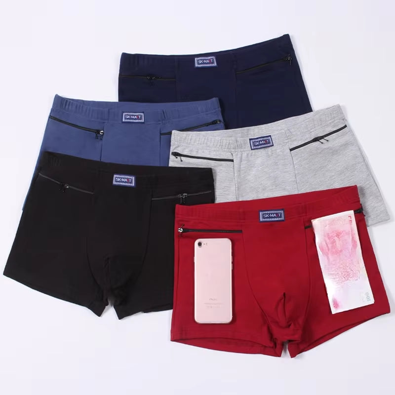 Men'S Pockets Underwear Anti-Theft Briefs Boxer Panties,Two Zippers Pockets Cotton Underpants,Mens Boxers Briefs,Booty Shorts