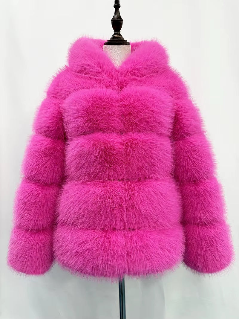 Winter Thick Warm Fluffy Faux Fur Coat Women Furry Hooded Long Sleeve Faux Fur Jacket Luxury Fur Coats Female Outerwears