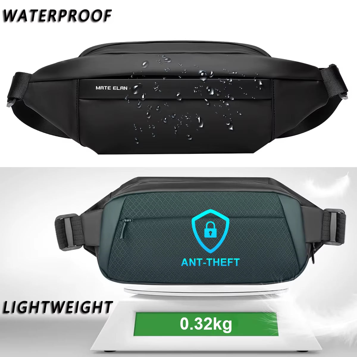 Solid Waterproof Men'S Crossbody Shoulder Bag Daily Travel Sports Fanny Pack Bumbag Teenagers Trend Phone Waist Bag
