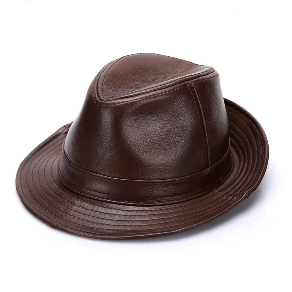 2026 Men Fashion Caps Autumn Winter Warm New Cowboy 100% Real Cowhide Leather Hats Men Real Genuine Cowhide Leather Top Hats