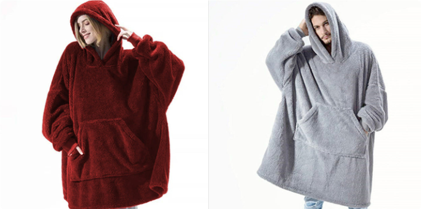 Hoodie Sweatshirt with Big Pocket Tops Sweater Comfortable Loose Double-Sided Fleece Thicker Wearable Blanket