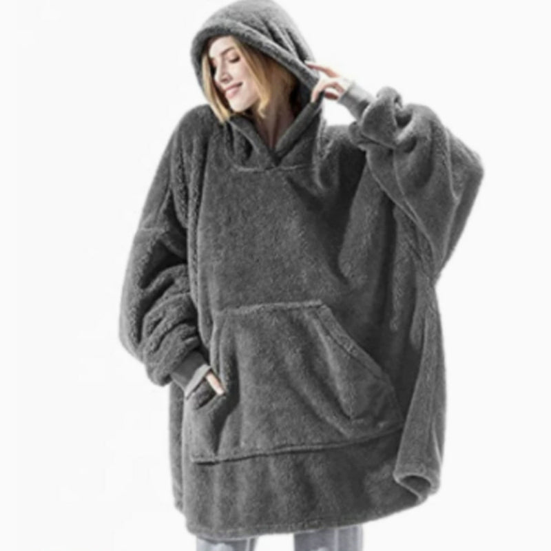 Hoodie Sweatshirt with Big Pocket Tops Sweater Comfortable Loose Double-Sided Fleece Thicker Wearable Blanket