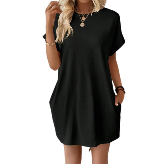 Solid Color Dress Summer Mini Dress Stylish Summer Dresses for Women Breathable Office-Ready Mini Dress with Side for Commute