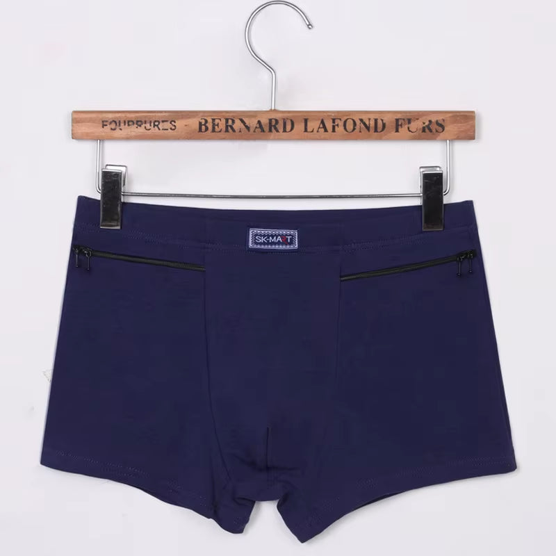 Men'S Pockets Underwear Anti-Theft Briefs Boxer Panties,Two Zippers Pockets Cotton Underpants,Mens Boxers Briefs,Booty Shorts