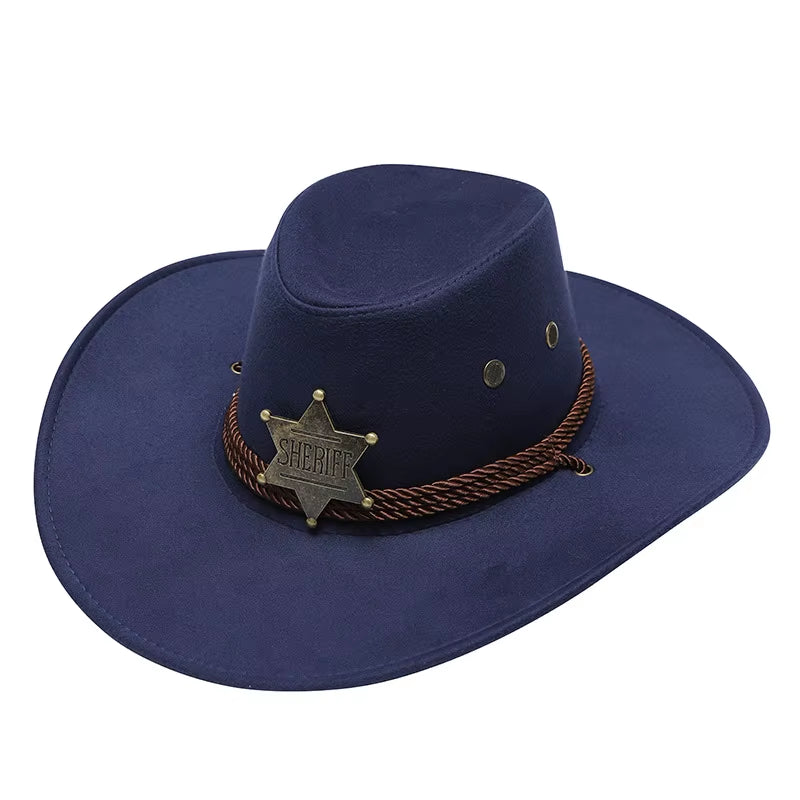 Western Cowboy Hat Women Rugged Cowboy Hats Faux Leather Hats Cowboy for Men Outdoor Sunshade Big Eaves Beach Tourism Hat