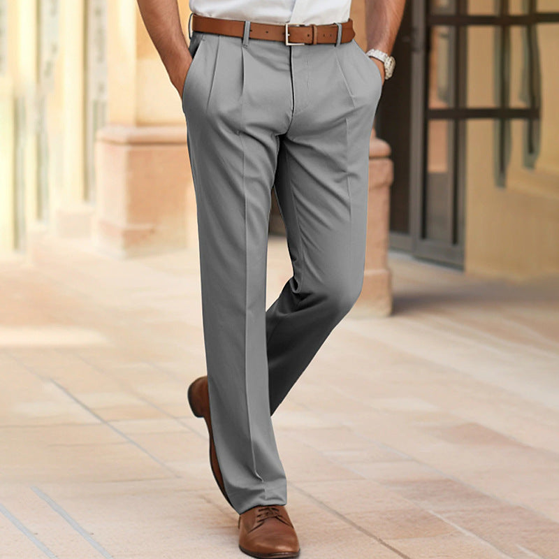 Men'S Casual Suit Pants Fashion Trousers Mid Waist Straight Long Pants for Office Business Formal
