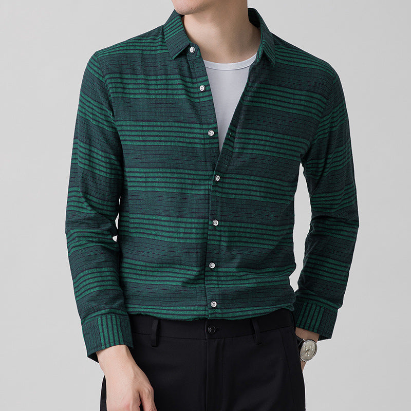 Long Sleeve Shirt Light Business Casual Linen Striped Shirt for Men