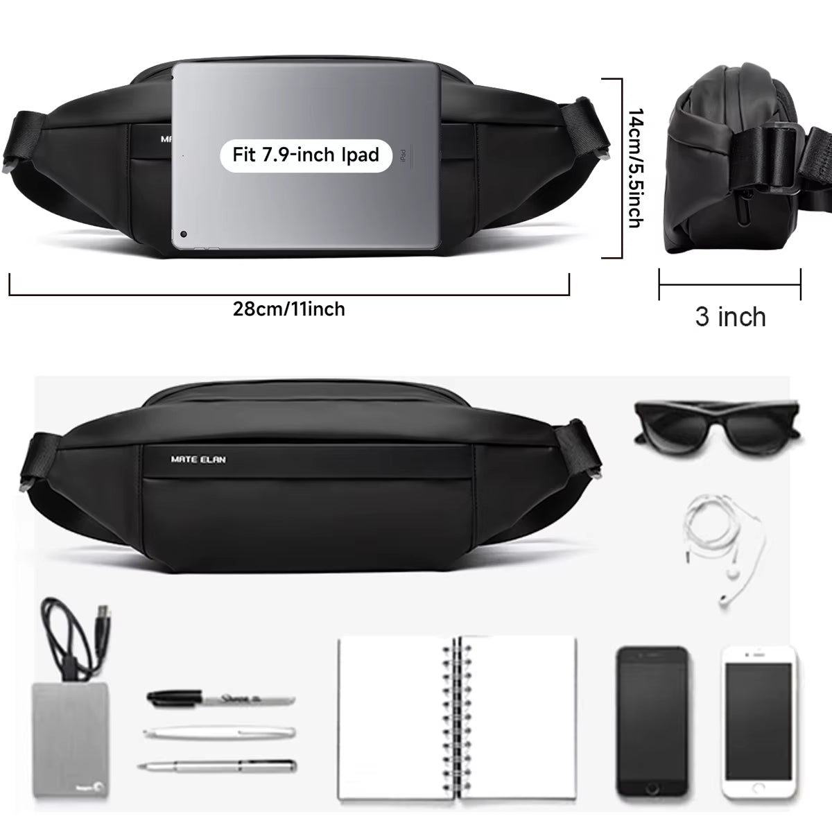 Solid Waterproof Men'S Crossbody Shoulder Bag Daily Travel Sports Fanny Pack Bumbag Teenagers Trend Phone Waist Bag