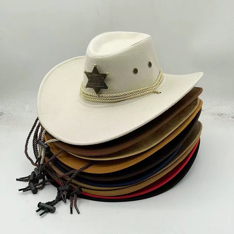 Western Cowboy Hat Women Rugged Cowboy Hats Faux Leather Hats Cowboy for Men Outdoor Sunshade Big Eaves Beach Tourism Hat