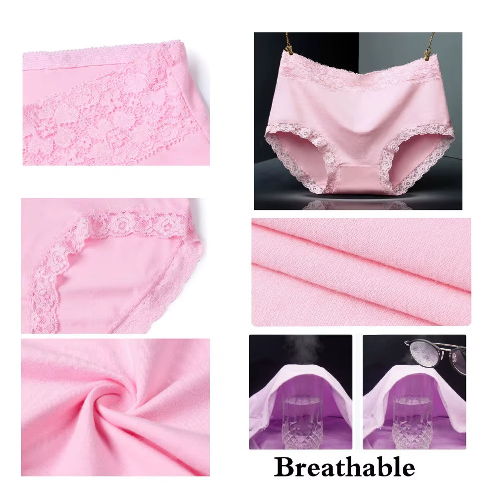 3Pcs/Lot Women'S Panties Lace Underwear for Female Cotton High Waist Briefs plus Size Calcinha Lingeries Panty Ladies Underpant