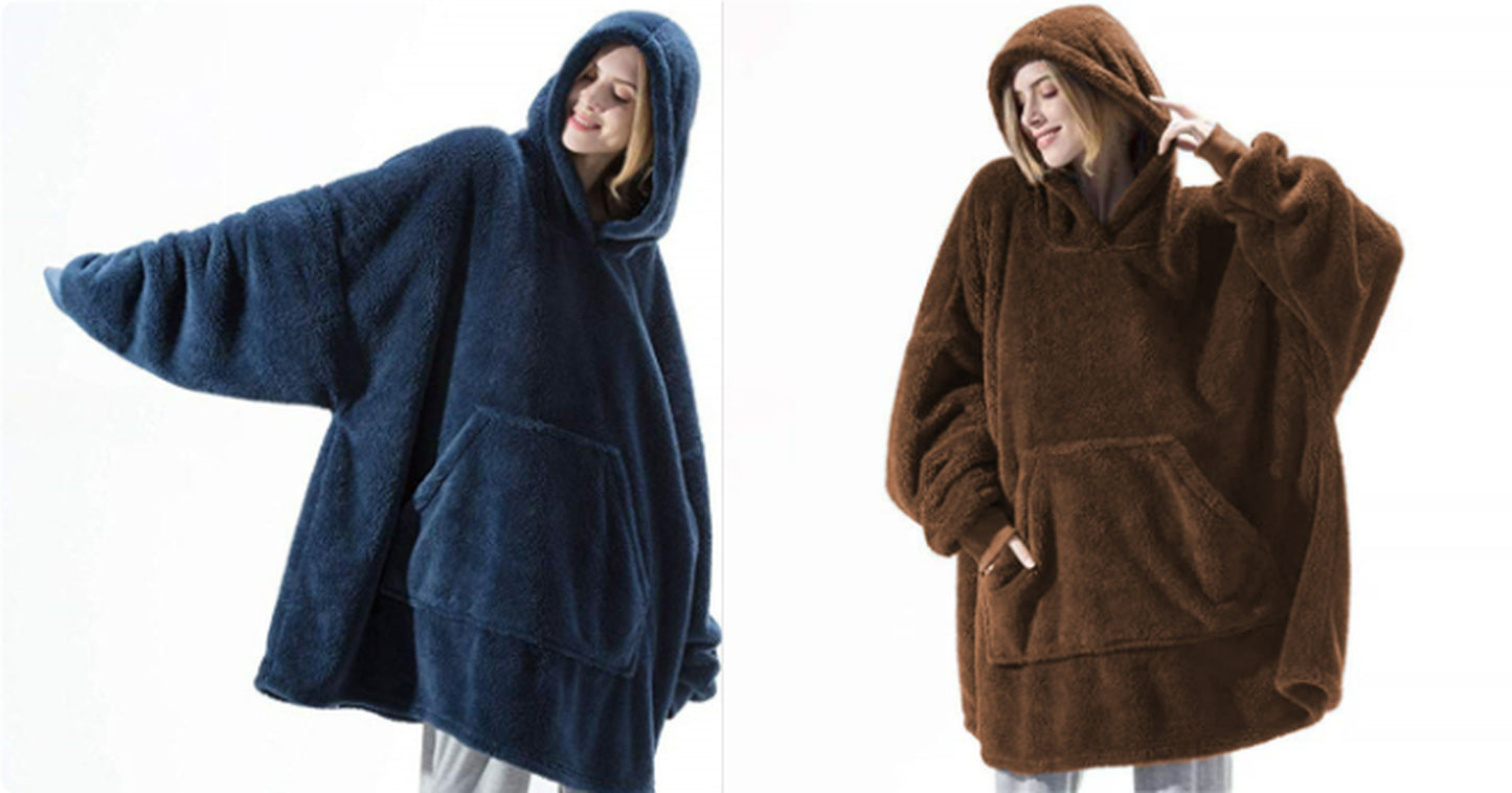 Hoodie Sweatshirt with Big Pocket Tops Sweater Comfortable Loose Double-Sided Fleece Thicker Wearable Blanket